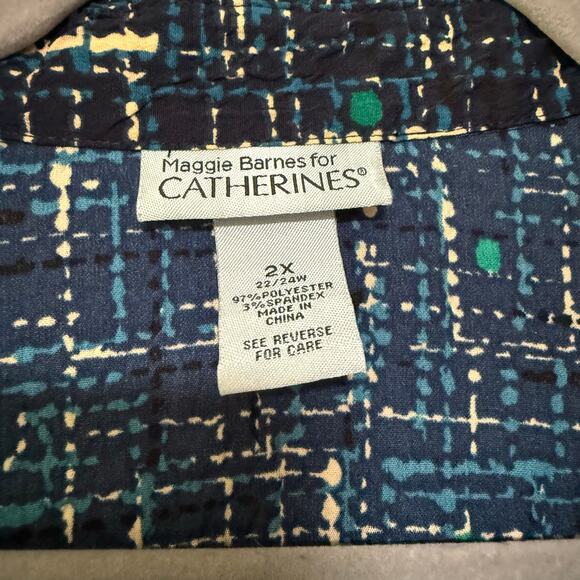 Catherines Women's Abstract Print Button Down Roll Tab Sleeve Top Size 2X - Picture 8 of 14